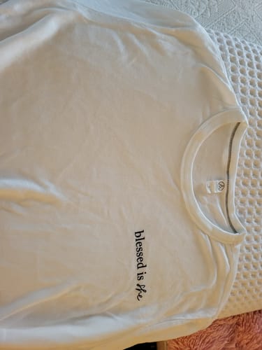Customer photo review of Blessed Is She Classic White Tee