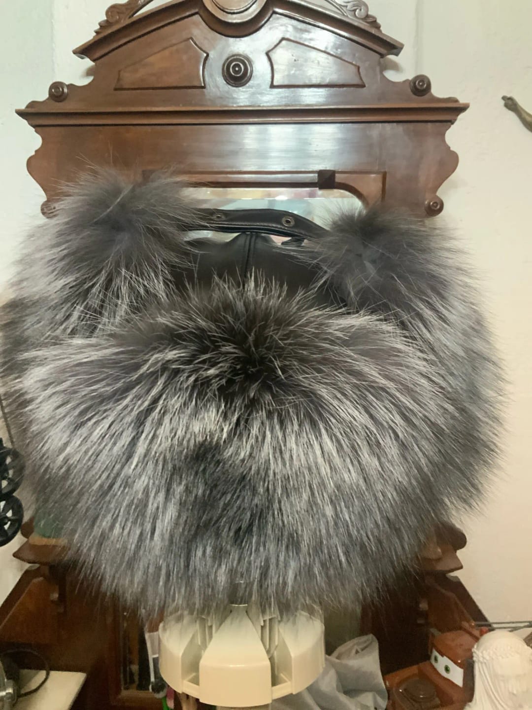 Customer photo review of Fox Fur Hat Real Sheepskin Top — Chestnut Brown | KIMLUD