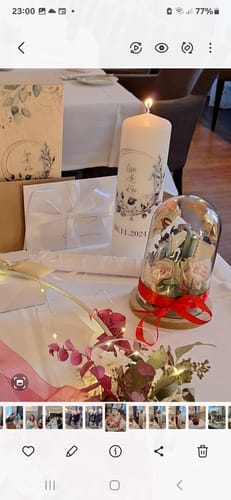 Kundenbewertung mit Foto zu Große Kerze "Floral Kreis" Traukerze Brautkerze mit Namen & Datum zur Hochzeit