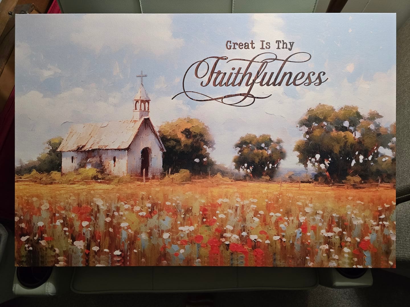 Customer photo review of Great is Thy Faithfulness, Old Chapel in a Field, Wall Art Canvas Print