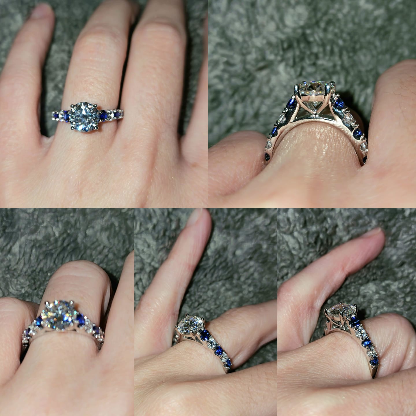 Customer photo review of Round Moissanite With Sapphire Pave Engagement Ring