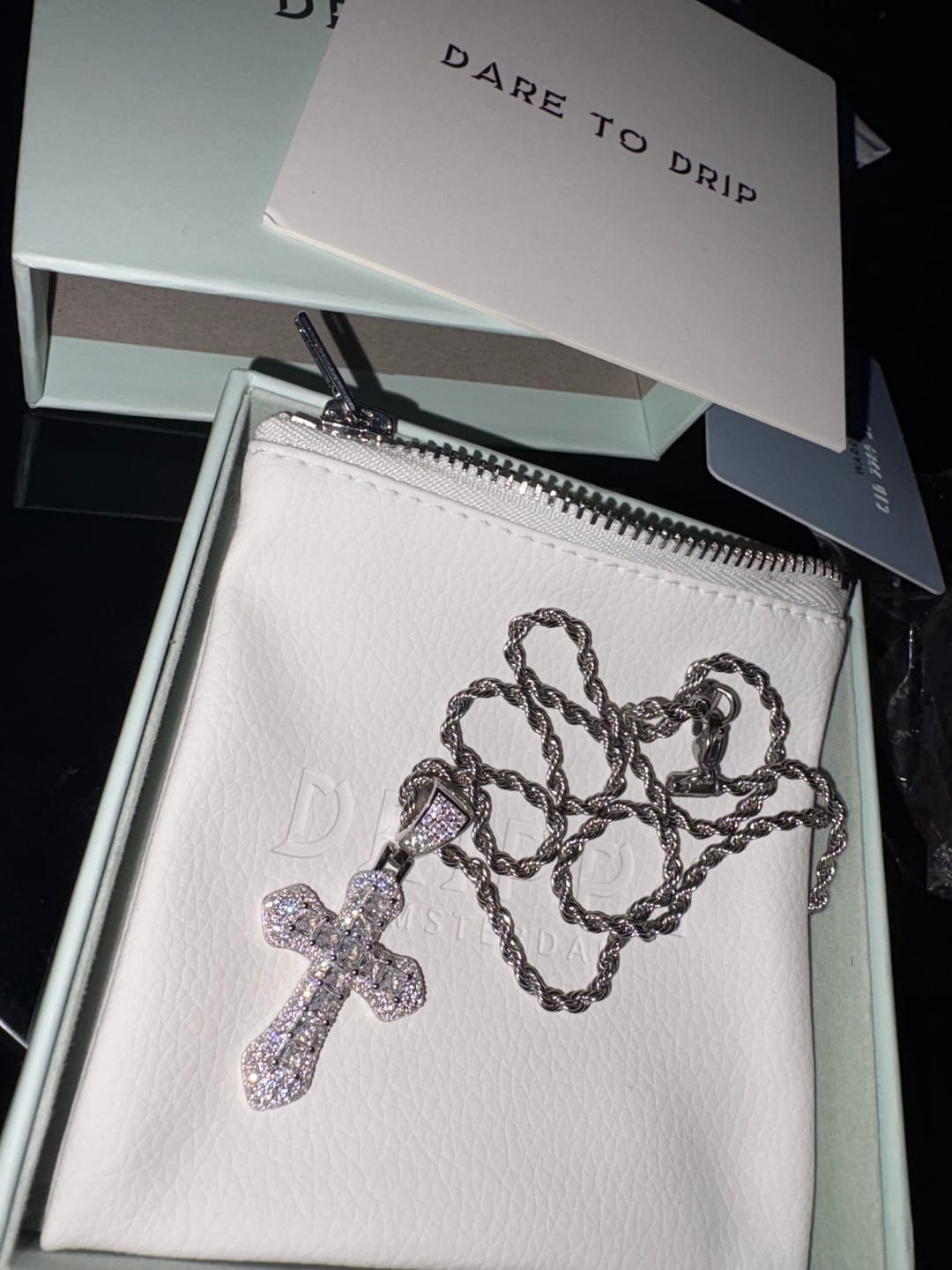 Customer photo review of FROSTY CROSS PENDANT. - WHITE GOLD