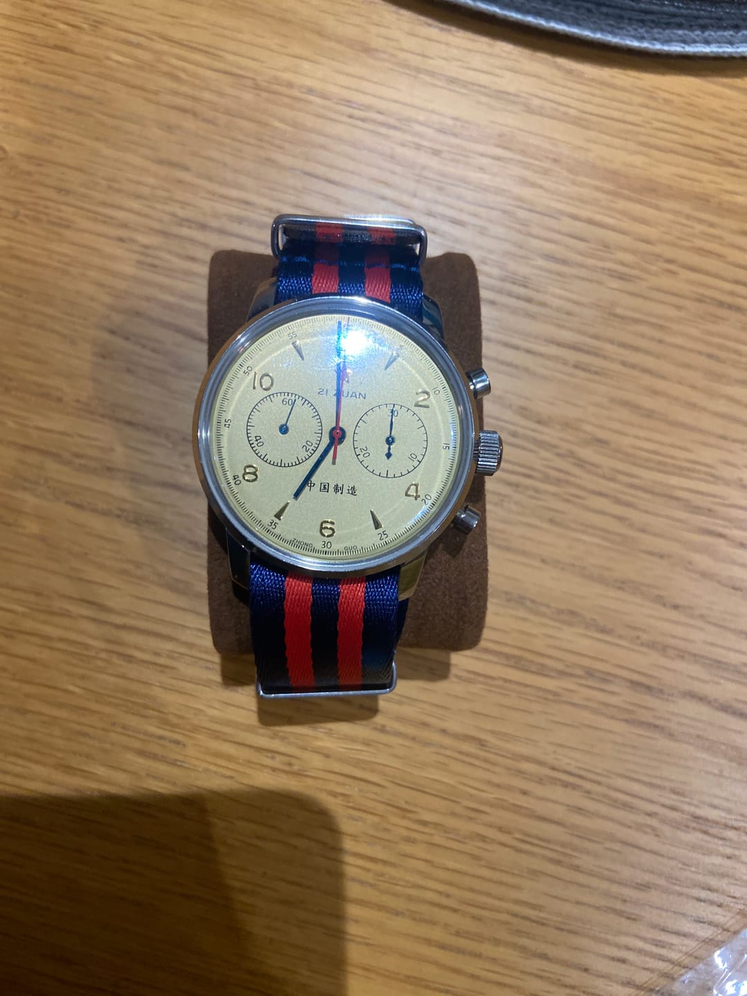 Customer photo review of Premium Thick Woven Military Style Watch Strap - Black & Grey Bond