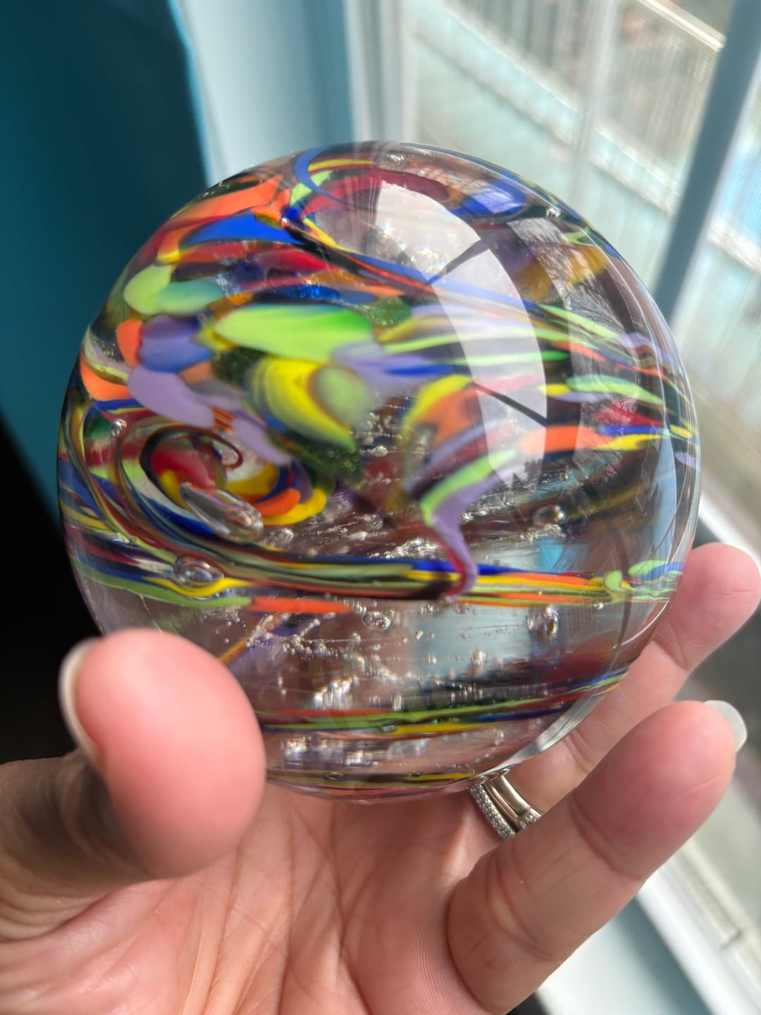 Customer photo review of Rainbow Confetti Orb with Cremation Ashes