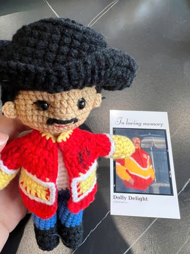 Customer photo review of Dolly® Personalized Crochet Doll with Photo Card