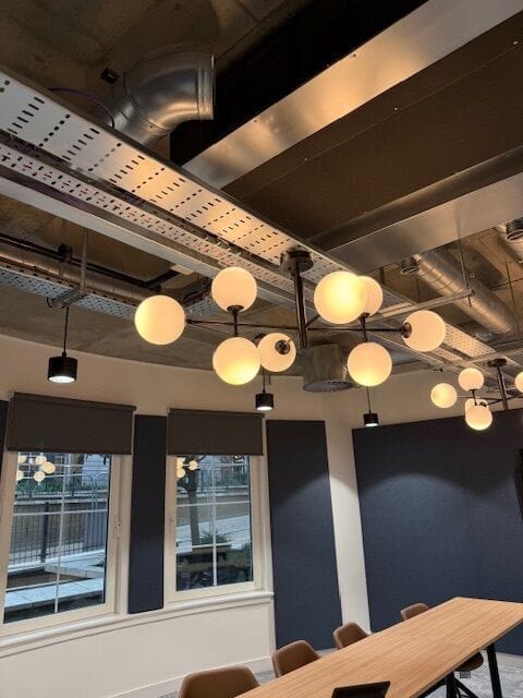Customer photo review of 8-Light Linear Sputnik Frosted Glass Globe Chandelier