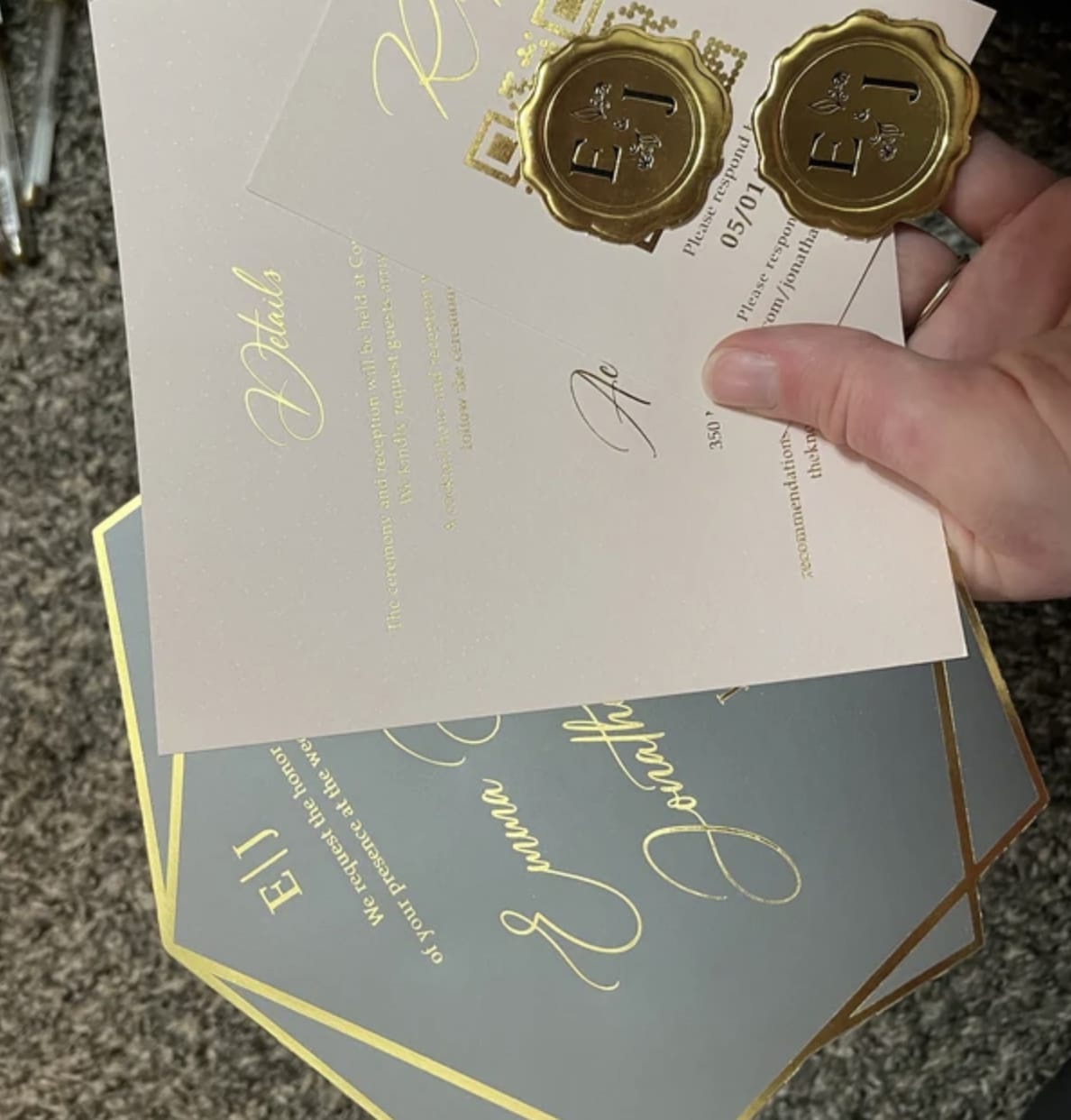 Customer photo review of Ivory and Gold Acrylic Wedding Invitation
