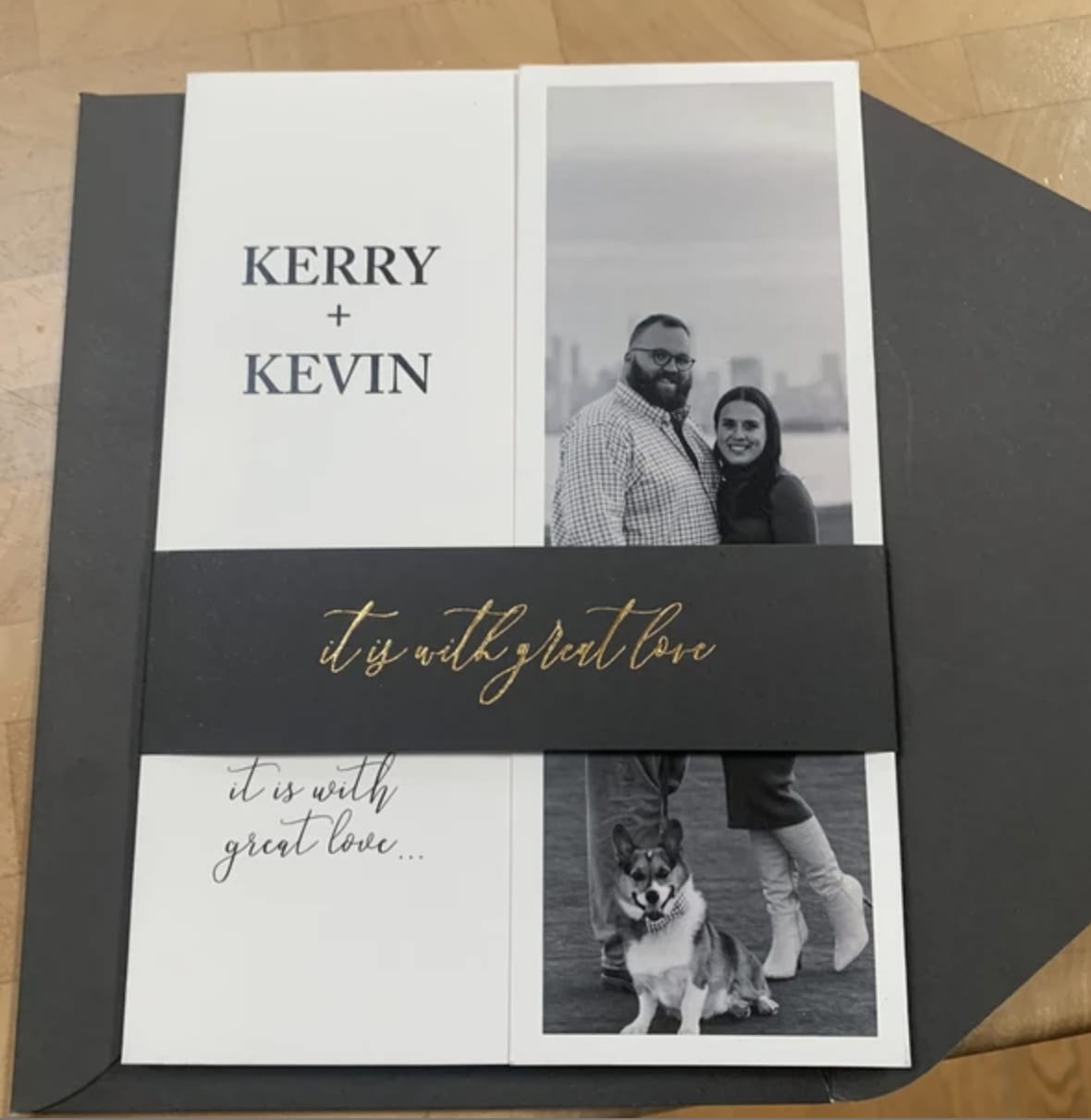 Customer photo review of Photo Gatefold Wedding Invitation with Khaki Green Envelope