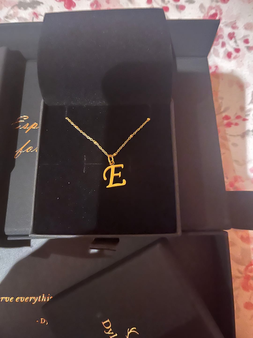 Customer photo review of E Script Initial Necklace in Gold + FREE Allure Earrings in Gold