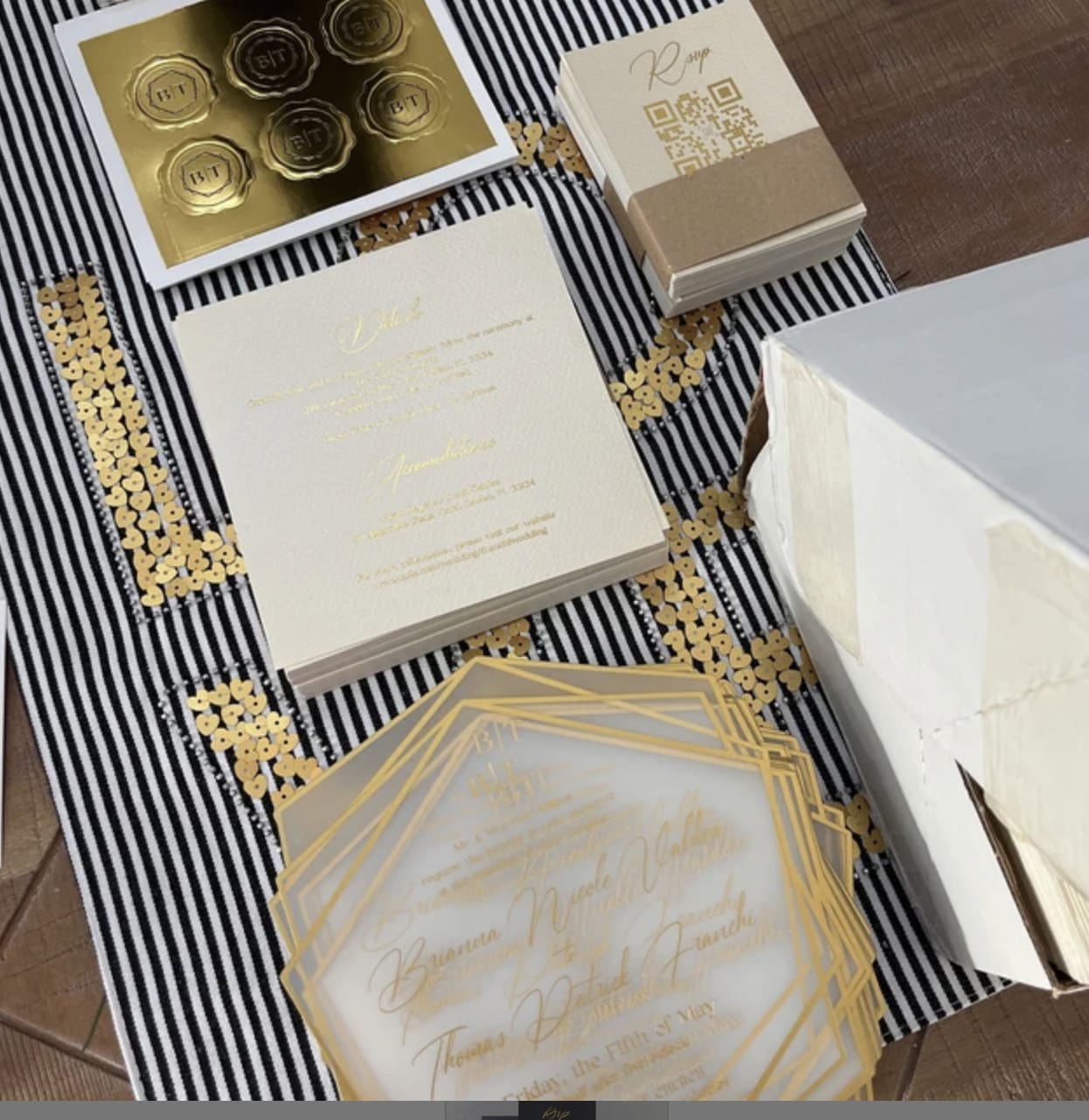 Customer photo review of Gold Foil Printed Acrylic Invitation with White Envelope