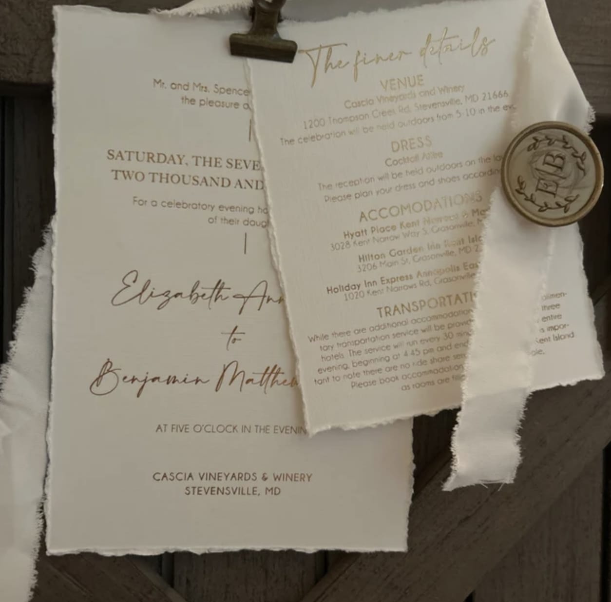 Customer photo review of Deckled Edge Wedding Invitation with Gold Foil