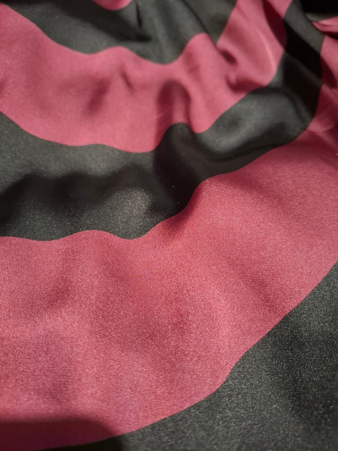 Customer photo review of Burgundy and Black Waves Satin Fabric