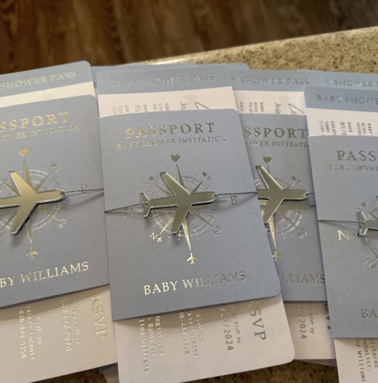 Customer photo review of Baby Blue Boarding Pass Wedding Invitation with Silver Foil