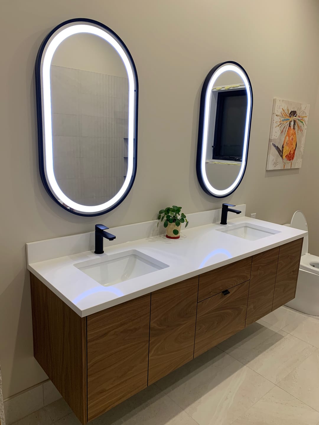 Customer photo review of Austin 72" Wall Mount American Black Walnut Bathroom Vanity, Double Sink