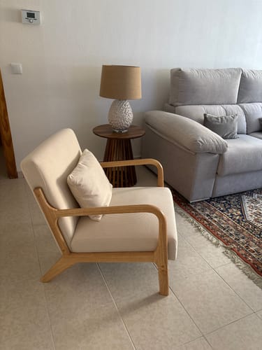 Customer photo review of OHAMA - Fauteuil de salon en bois massif et velours côtelé beige
