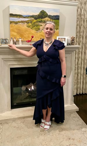 Customer photo review of Rachel Ruffle Navy Gown by ML Monique Lhuillier - RENTAL