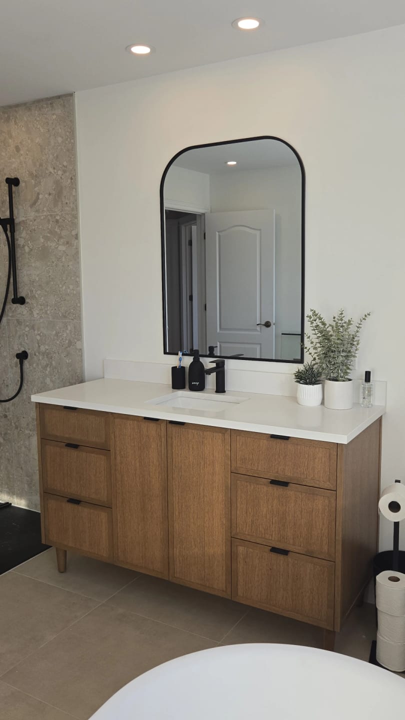 Customer photo review of Cape Breton 60" Mid Century Oak Bathroom Vanity