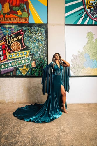 Customer photo review of Teal Green Stretch Velvet