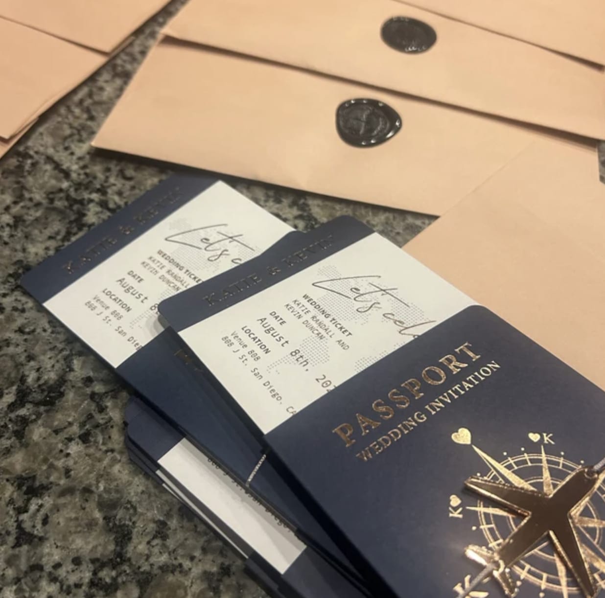 Customer photo review of Black Passport Wedding Invitation with Gold Foil