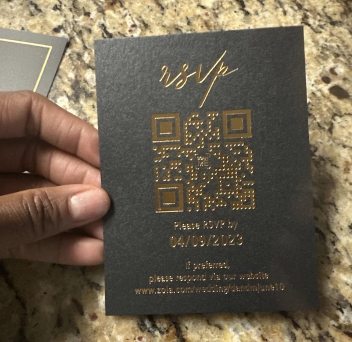 Customer photo review of Rsvp Card with QR Code, Gold, Rose Gold or Silver Foil Printed Rsvp Cards for Wedding