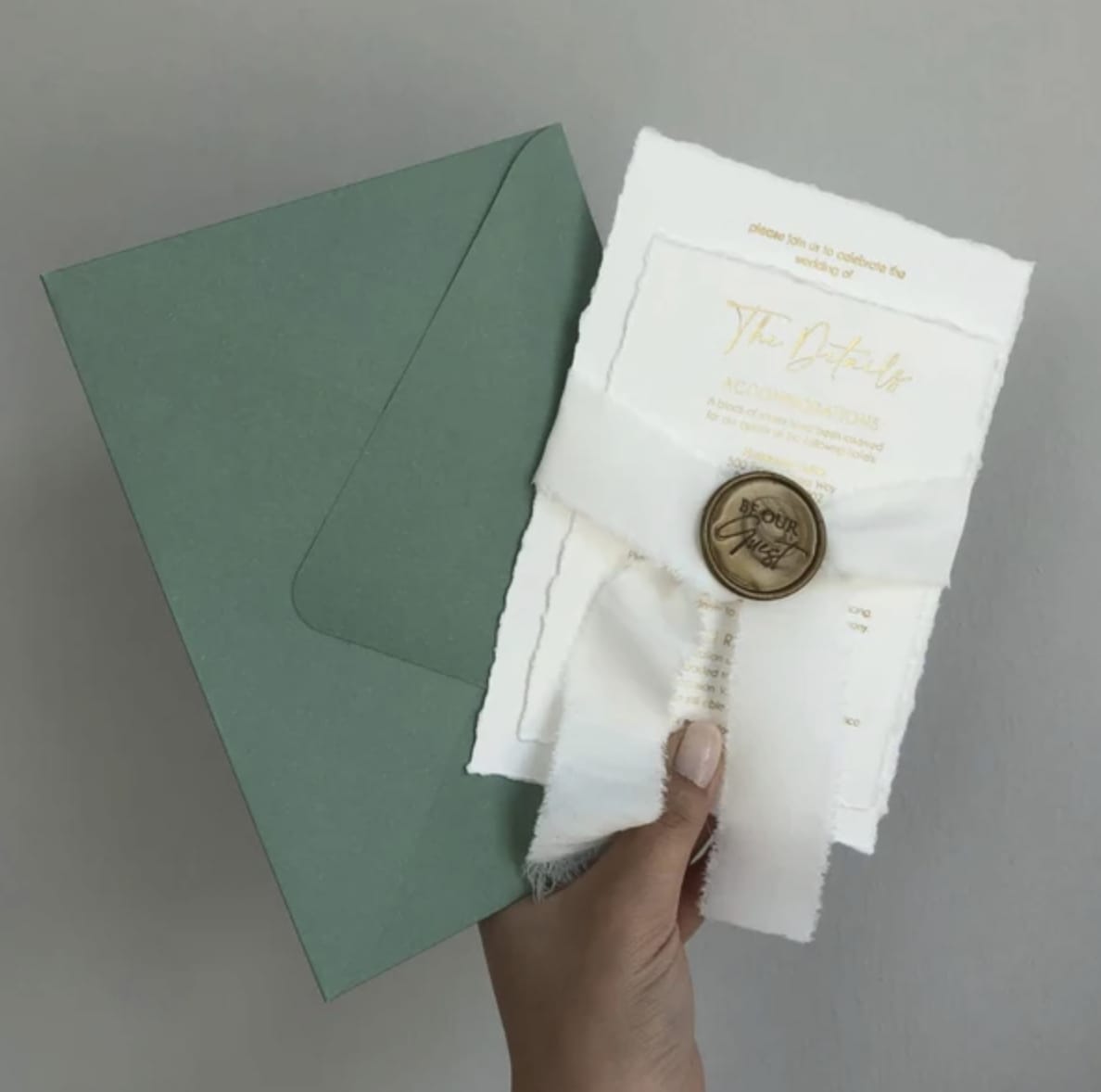 Customer photo review of Deckled Edge Wedding Invitation with Gold Foil