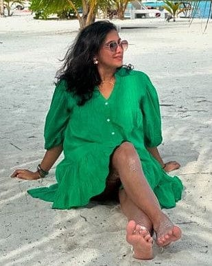 Customer photo review of Anna Forest Green Cotton Midi Dress