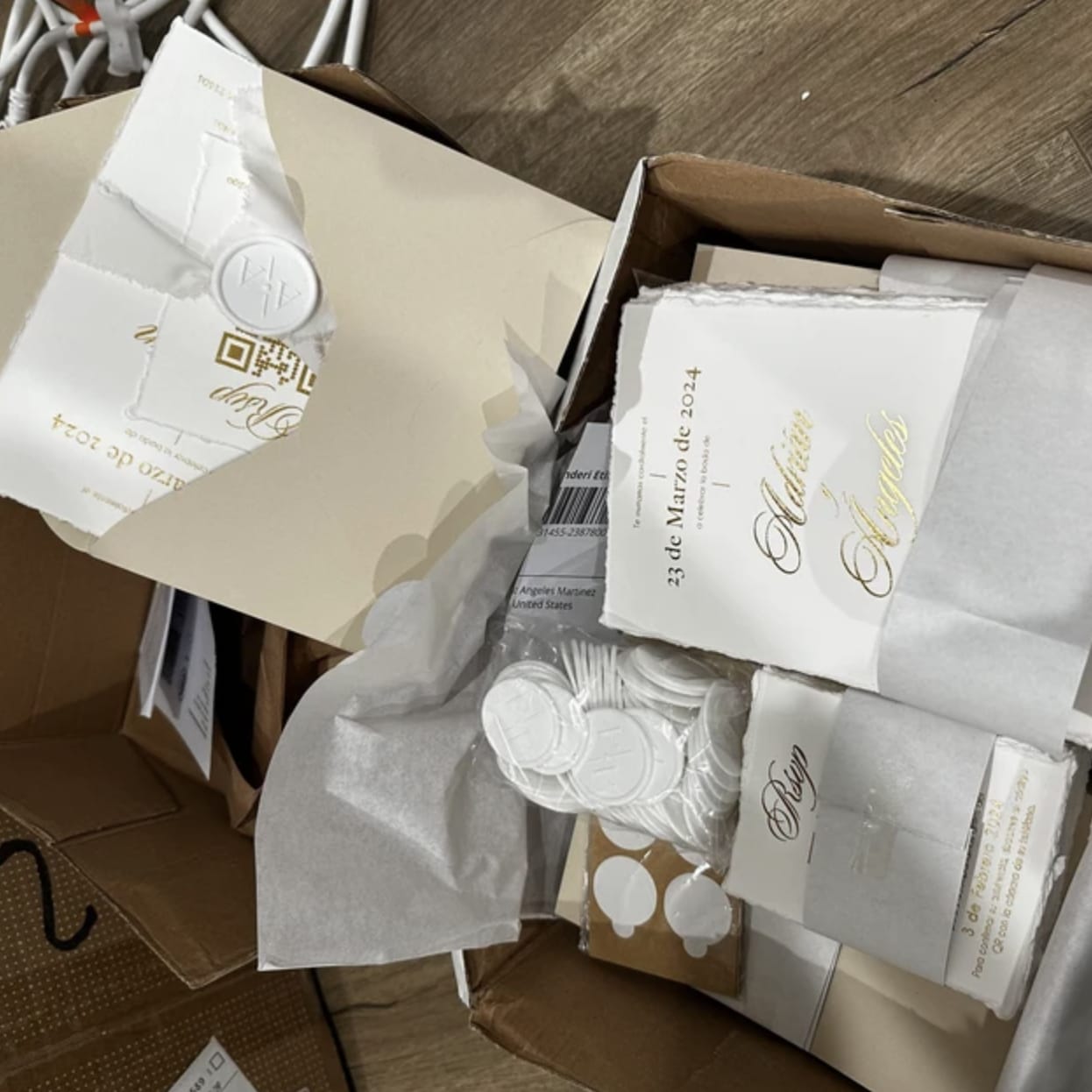 Customer photo review of Deckled Edge Wedding Invitation with Gold Foil