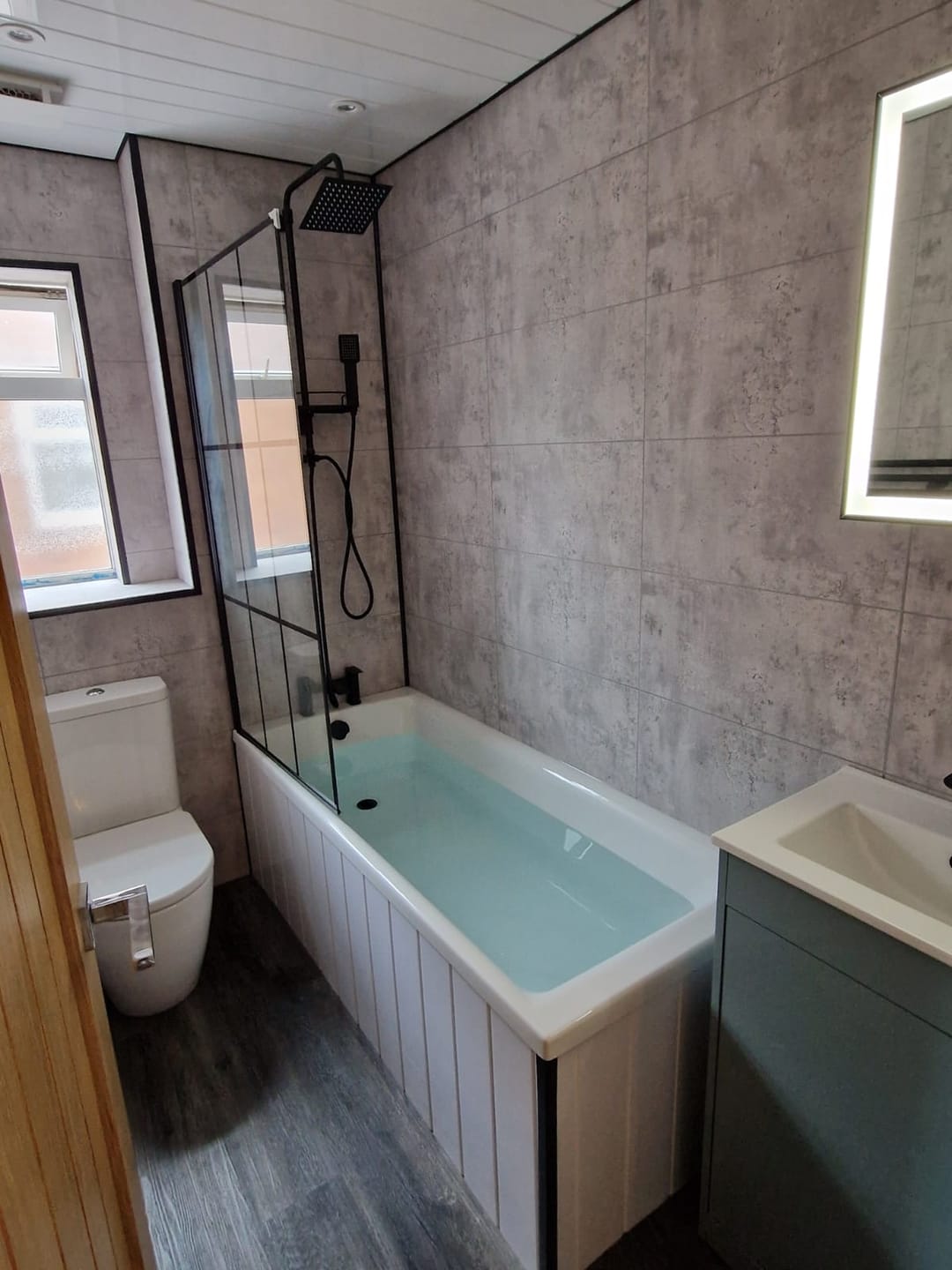 Customer photo review of Premium Grey Concrete Tile Matt Shower Wall Panel – 2600 x 600mm