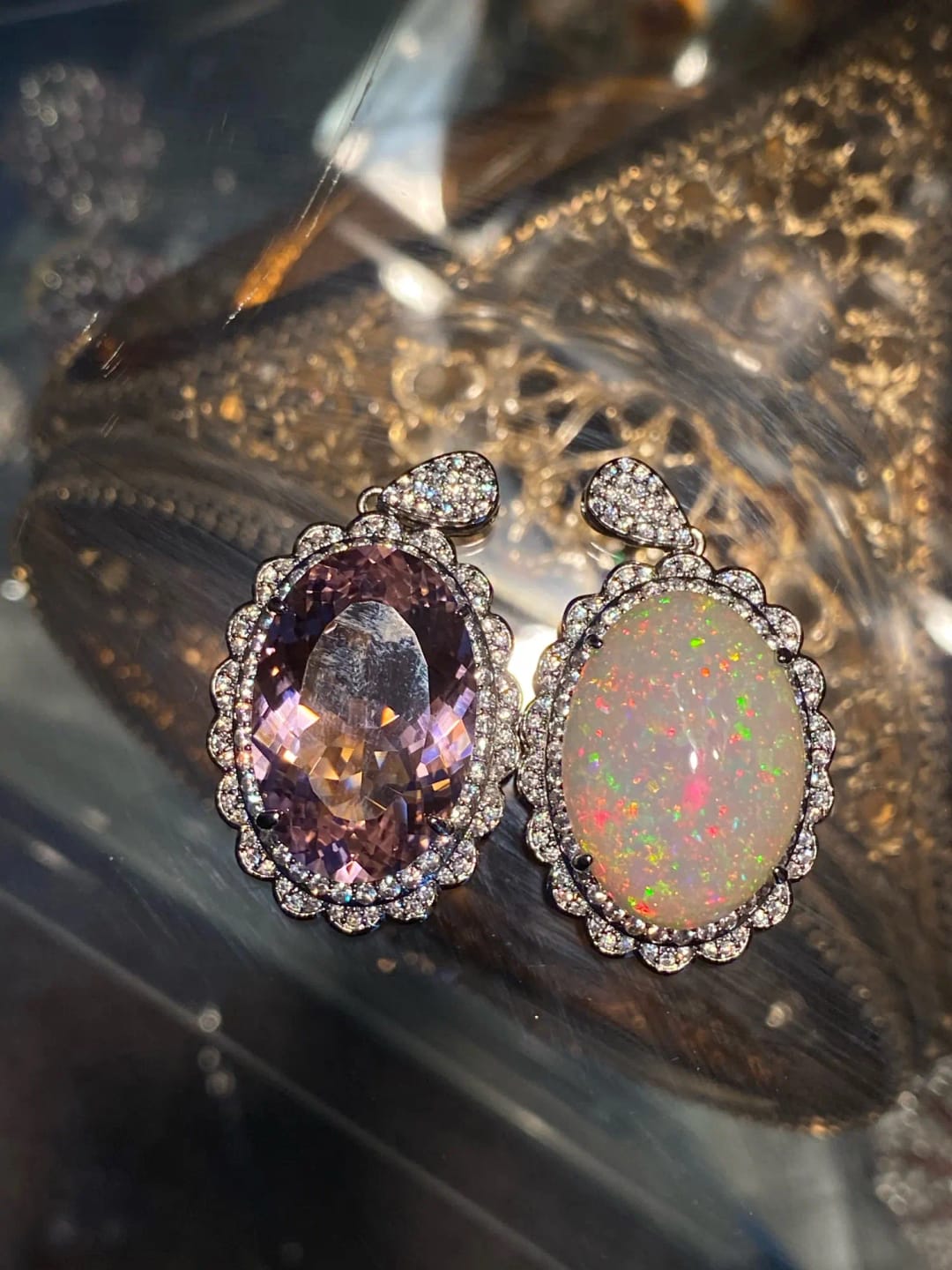 Customer photo review of Morgan Stone Jewelry Set Pendant Ring Earrings Necklace — Pink | KIMLUD