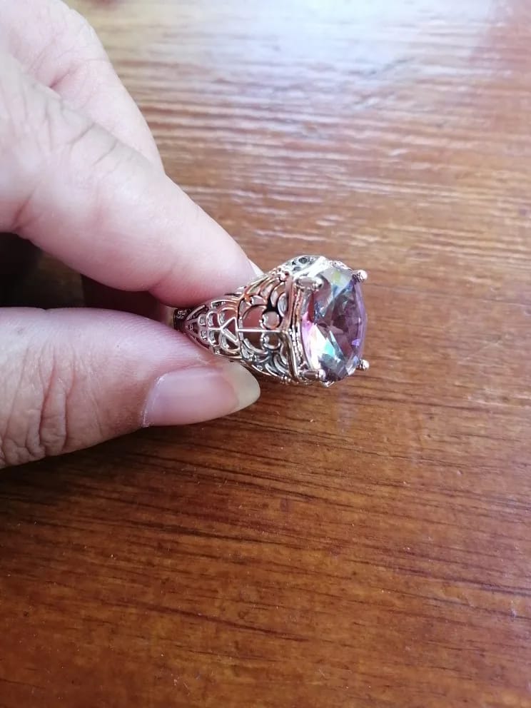Customer photo review of Sterling Silver Ring Mystic Topaz Rectangle 10x14mm — Rainbow | KIMLUD