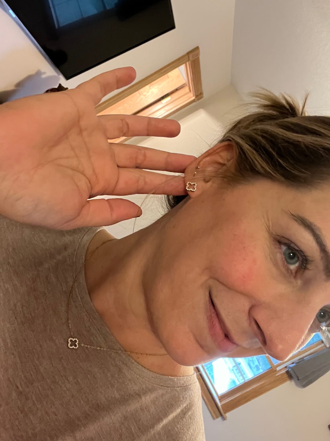 Customer photo review of Pavé Clover Pendant Necklace