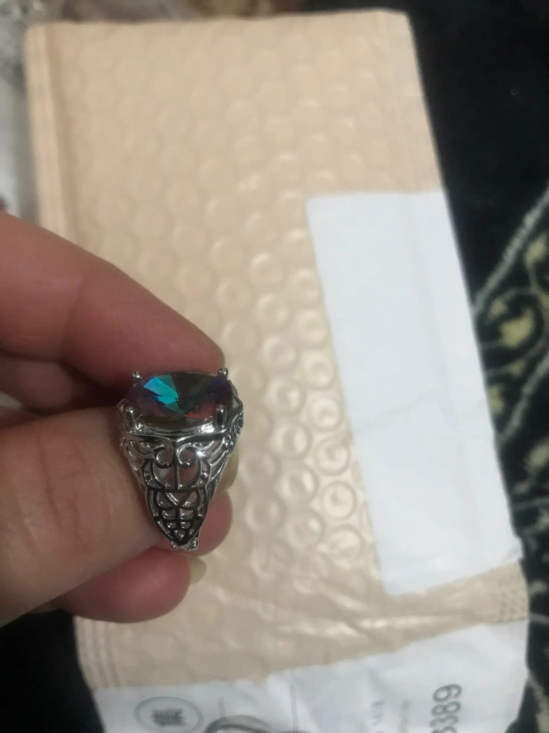 Customer photo review of Sterling Silver Ring Mystic Topaz Rectangle 10x14mm — Rainbow | KIMLUD