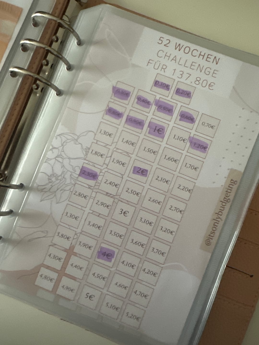 Customer photo review of 52-Wochen Sparchallenge MINI A5