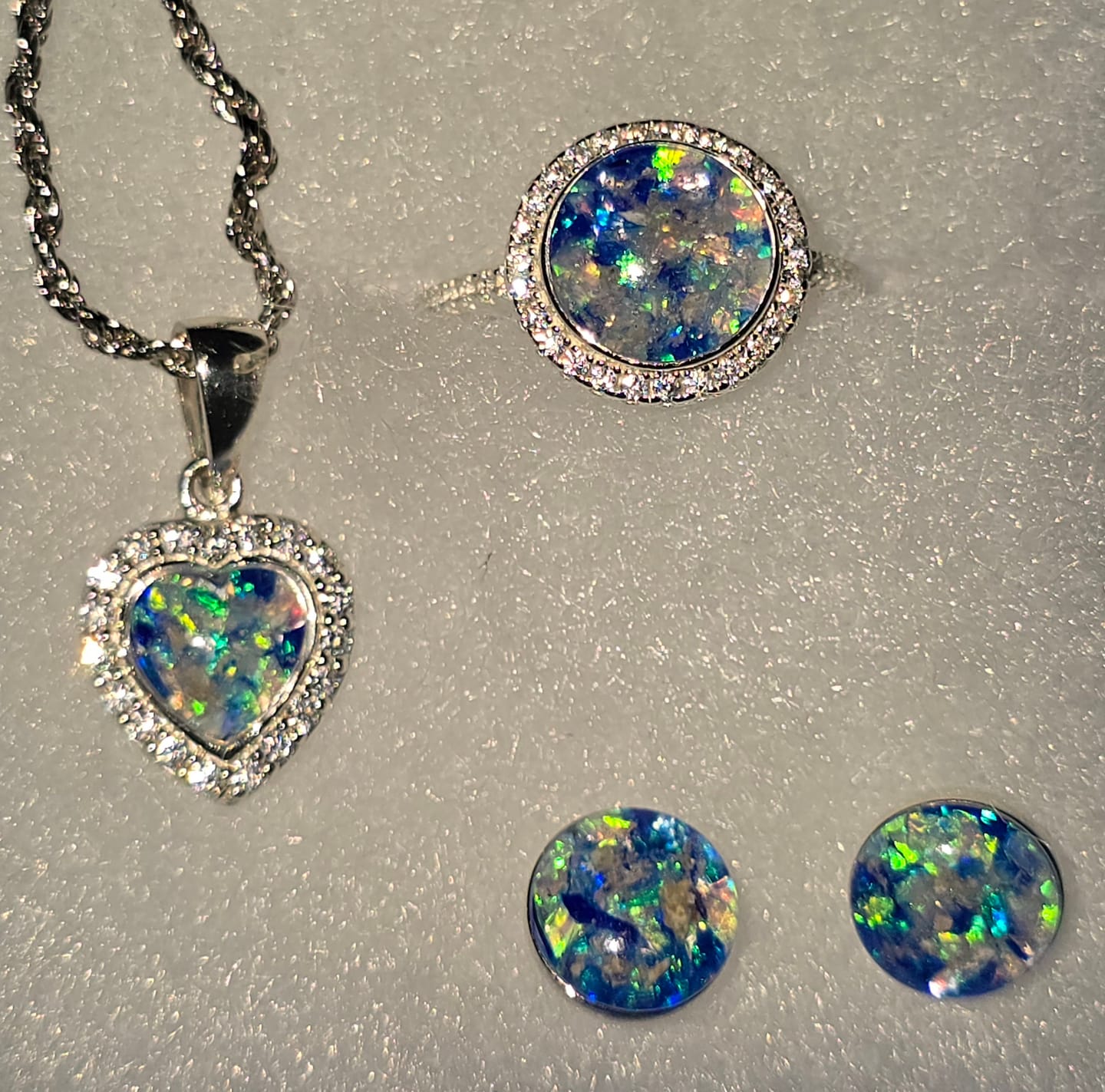 Customer photo review of Petite Bedazzled Opal Heart Pendant