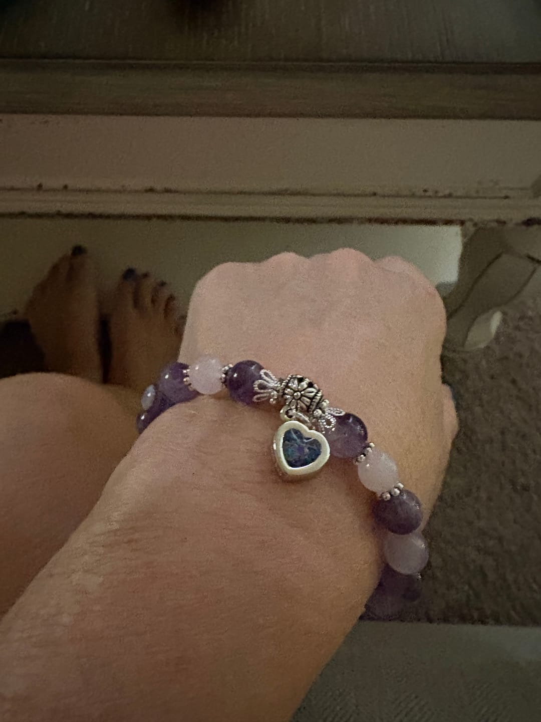 Customer photo review of Amethyst and Rose Quartz Healing Bracelet with Cremation Ashes