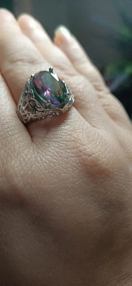 Customer photo review of Sterling Silver Ring Mystic Topaz Rectangle 10x14mm — Rainbow | KIMLUD