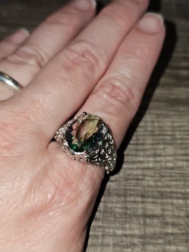 Customer photo review of Sterling Silver Ring Mystic Topaz Rectangle 10x14mm — Rainbow | KIMLUD