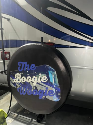Customer photo review of Custom Spare Tire Cover for Jeep, RV, Bronco Camper, Trailer, & More
