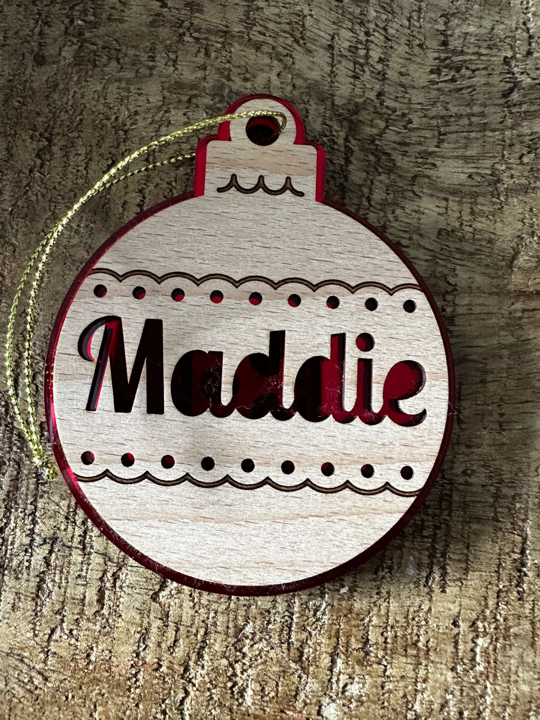 Customer photo review of Personalised Mirror and Wood Christmas Ornaments