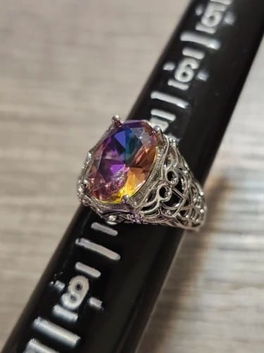 Customer photo review of Sterling Silver Ring Mystic Topaz Rectangle 10x14mm — Rainbow | KIMLUD