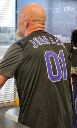 Customer photo review of Custom Black Purple-Gray Authentic Sleeveless Baseball Jersey