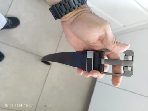 Customer photo review of Genuine Leather Belt Sculpted Buckle — Black | KIMLUD