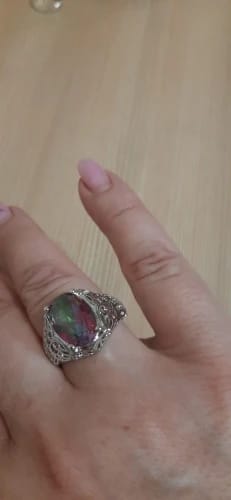 Customer photo review of Sterling Silver Ring Mystic Topaz Rectangle 10x14mm — Rainbow | KIMLUD