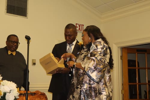 Customer photo review of Water Lily Navy Tie and Sock Groom Set