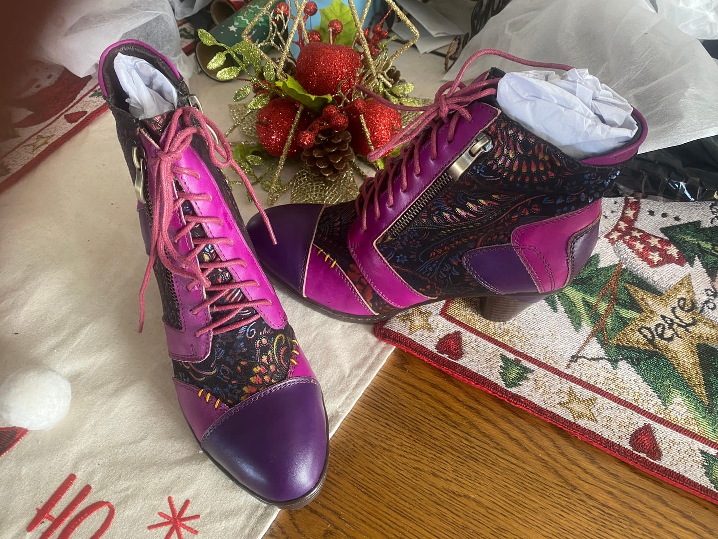 Customer photo review of Retro Handmade Leather Patchwork Ankle Boots