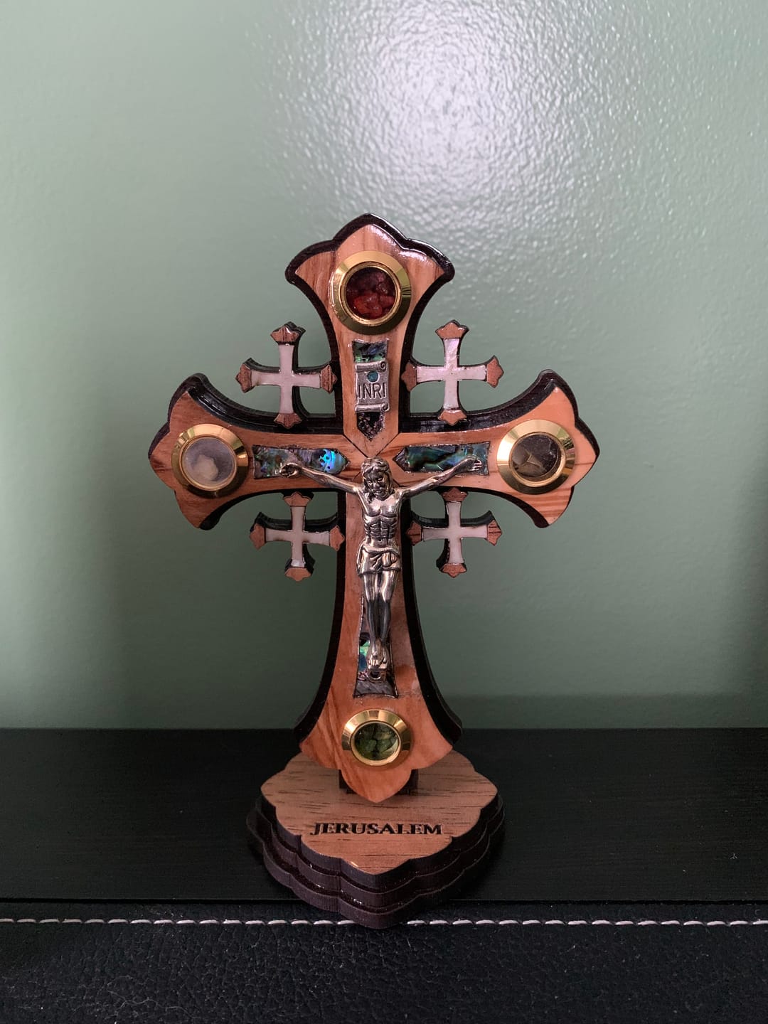 Customer photo review of Olive Wood Crucifix with Removable Stand