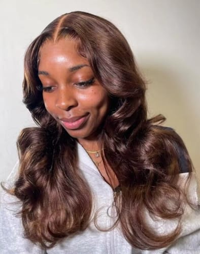 Customer photo review of Luvwin 5x5 Lace Closure Chocolate Brown Color Glueless Body Wave Human Hair Wig