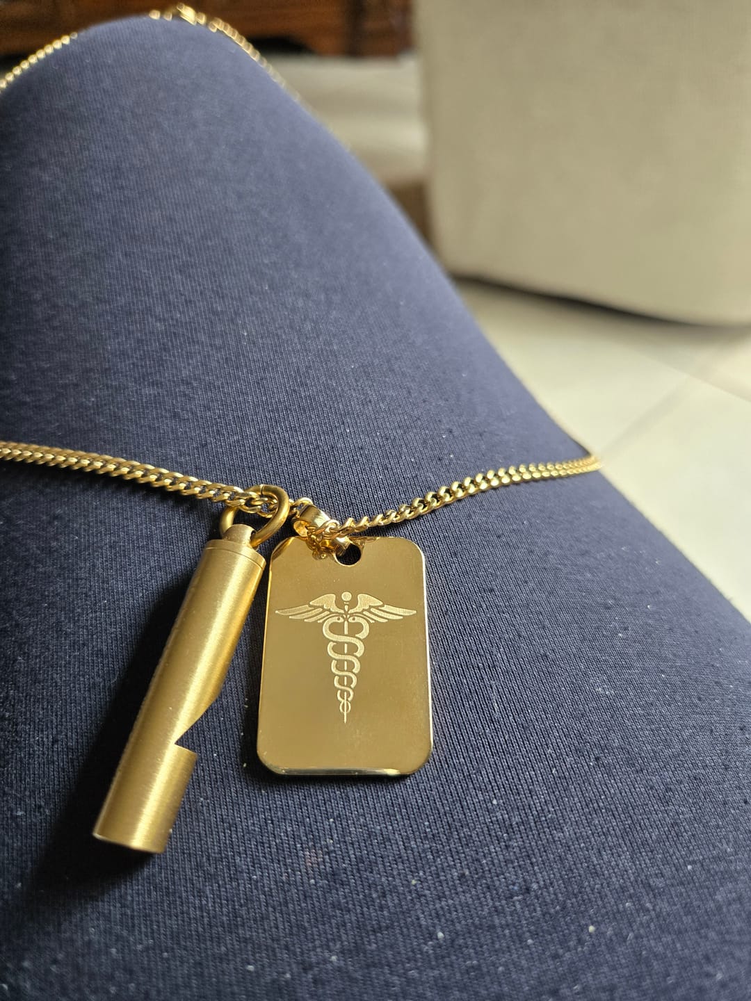Customer photo review of Medical Caduceus Dog Tag
