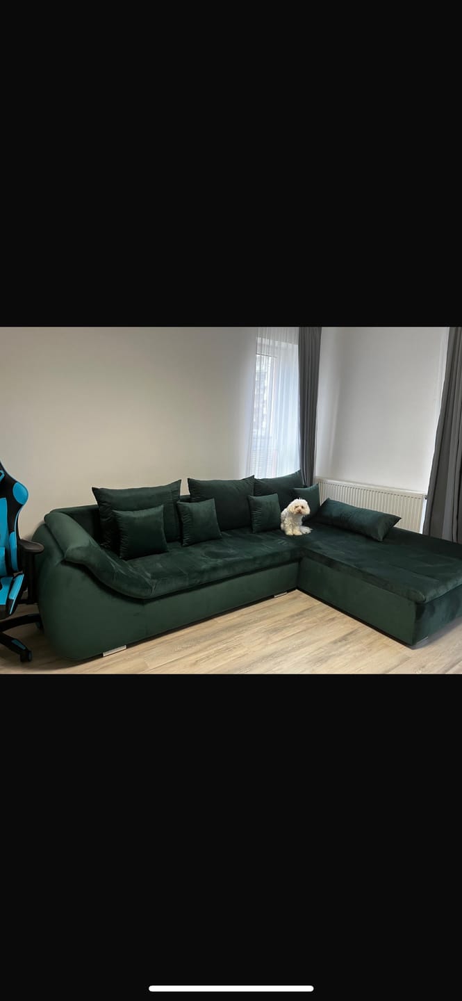 Customer photo review of Coltar extensibil ROSARIO - OANA, stofa catifelata verde, 300x200x76 cm