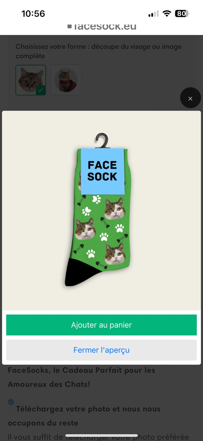 Customer photo review of FaceSock | Custom Cat Socks With Photo